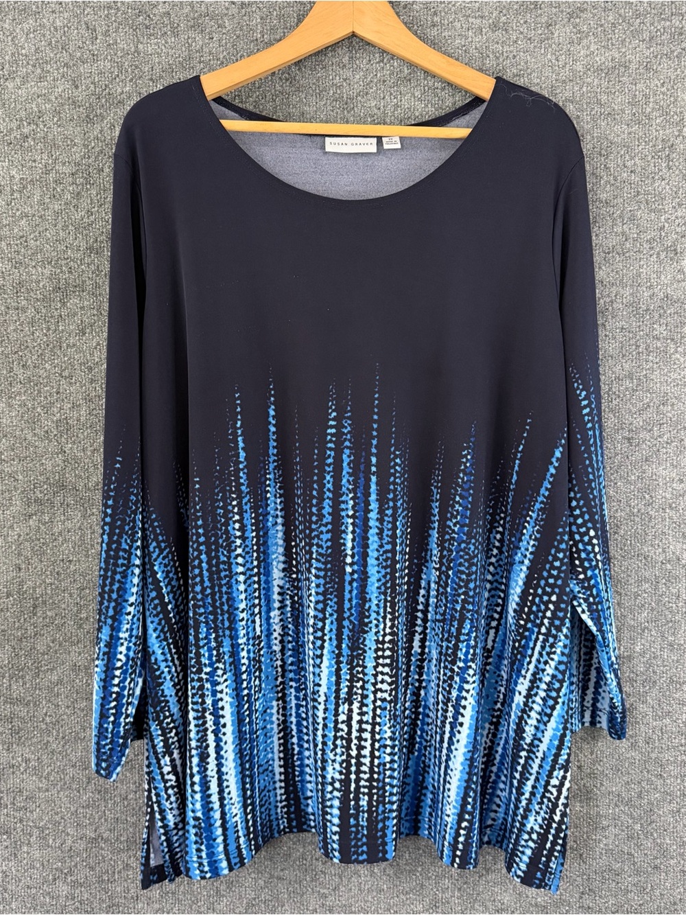 Susan Graver Womens 2X Liquid Knit Tunic Top Blue Stretch Office Casual